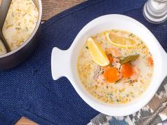 Salmon soup with Finnish cream Finnish soup with trout cream