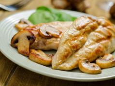 Chicken fillet with mushrooms in creamy sauce