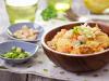 Cauliflower in a steamer with garlic sauce